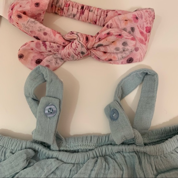 Deux par deux 2Y Girl Tiered Cotton Gauze Jumpsuit with Straps in Teal - Picture 5 of 5